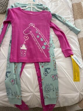 Carter's 5T Bright Pink Giraffe & Mint Animal Print Kids 4 pc Pajama Set